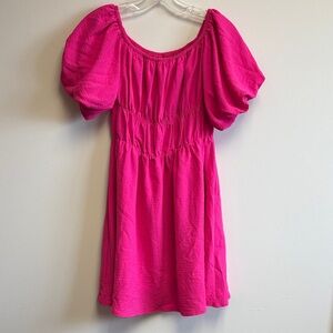 Elegant Pink Puff Sleeve Dress
